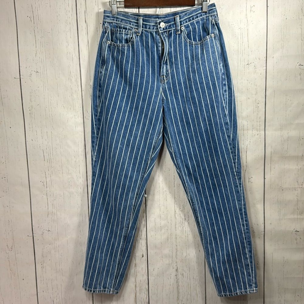 American Eagle Outfitters Regular Retro Y2K Railroad Stripes Mom Jeans Mid Rise